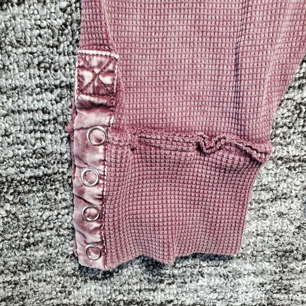 Design 365 Henley Top Womens Large Purple Mineral Wash Waffle Knit Long Sleeve - Picture 6 of 11